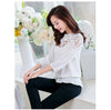 Baru Kualitas 2023 Wanita Renda Merenda Floral Chiffon Blus Renda Patchwork Tops 3/4 Lengan Femininsa Blusas