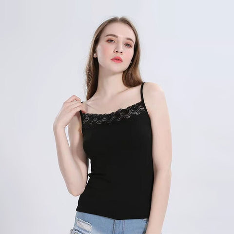 Basic Fitness Running Cotton Spaghetti Strap Elastic White Black Camisole Beach Sun Top Tank Tops Lace Base Wholesale Undershirt