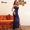 Basrey Sexy Backless Dress Women Elegant Night Club Party Sequin Bridesmaid Prom  Slim Deep V Split Long Evening Dress DN80019