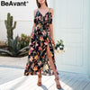 BeAvant Backless v neck ruffles sexy dress women High waist split long dress summer Beach maxi dress print dress vestidos
