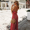 BeAvant Backless v neck ruffles sexy dress women High waist split long dress summer Beach maxi dress print dress vestidos