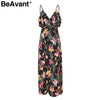 BeAvant Backless v neck ruffles sexy dress women High waist split long dress summer Beach maxi dress print dress vestidos