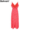 BeAvant Backless v neck ruffles sexy dress women High waist split long dress summer Beach maxi dress print dress vestidos