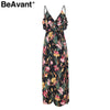 BeAvant Backless v neck ruffles sexy dress women High waist split long dress summer Beach maxi dress print dress vestidos