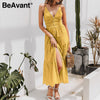 BeAvant Embroidery cotton white summer dress women Sexy v neck spaghetti strap long dress High waist button casual dress female