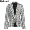 BeAvant Office ladies plaid blazer jacket Buttons double breasted tweed female blazers Autumn winter work wear women coats 2022