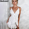 BeAvant Ruffles print short dress women sundress V neck strap sexy dress female Casual sashes beach summer dress vestidos