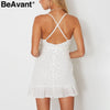 BeAvant Ruffles print short dress women sundress V neck strap sexy dress female Casual sashes beach summer dress vestidos