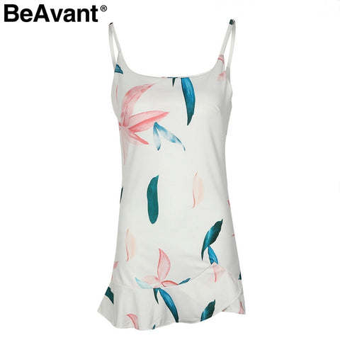 Ruffles strap skinny mini dress Summer beach print dress women sundress Strech bodycon sexy dress vestidos de festa