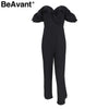 BeAvant Sexy backless off shoulder black jumpsuit women Tiered ruffle high waist jumpsuit romper Split casual overall femme