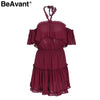 BeAvant Sexy halter off shoulder summer dress Ruffle backless mini dress women Casual chiffon short dress female vestidos