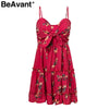 BeAvant Sexy strap ruffles short dress women Floral print beach dress 2022 Elegant bow red dress summer sundress vestidos