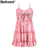 BeAvant Sexy strap ruffles short dress women Floral print beach dress 2022 Elegant bow red dress summer sundress vestidos