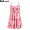 BeAvant Sexy strap ruffles short dress women Floral print beach dress 2022 Elegant bow red dress summer sundress vestidos