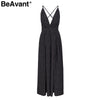 BeAvant Sexy v neck backless print jumpsuit women romper Halter lace up high waist jumpsuit Split wide leg summer jumpsuit