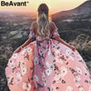 BeAvant Strapless summer style long dress Women high split elastic floral maxi dress Elegant chiffon causal dress vestidos
