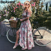 BeAvant Strapless summer style long dress Women high split elastic floral maxi dress Elegant chiffon causal dress vestidos