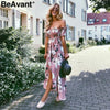 BeAvant Strapless summer style long dress Women high split elastic floral maxi dress Elegant chiffon causal dress vestidos