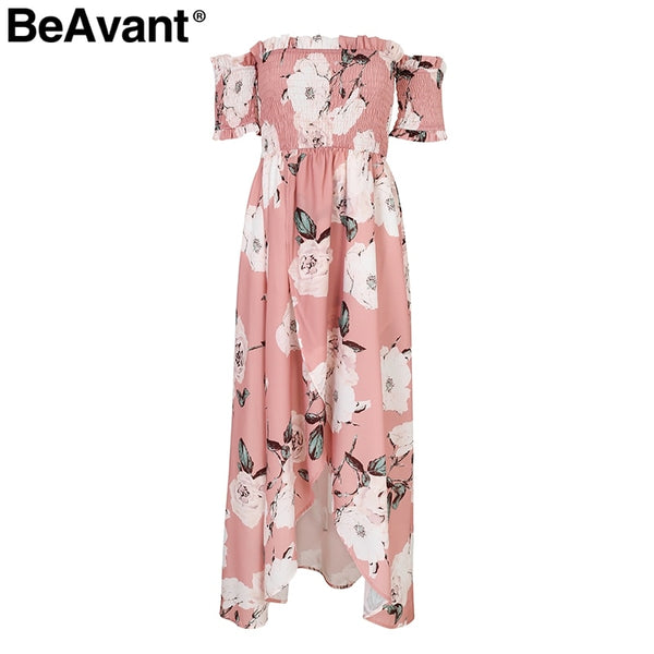 BeAvant Strapless summer style long dress Women high split elastic floral maxi dress Elegant chiffon causal dress vestidos