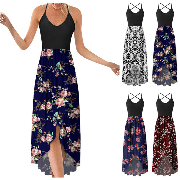 Beach dresses for women Sleeveless Casual Floral Printing Beach Long Maxi Loose Women's summer dress robe femme 2023