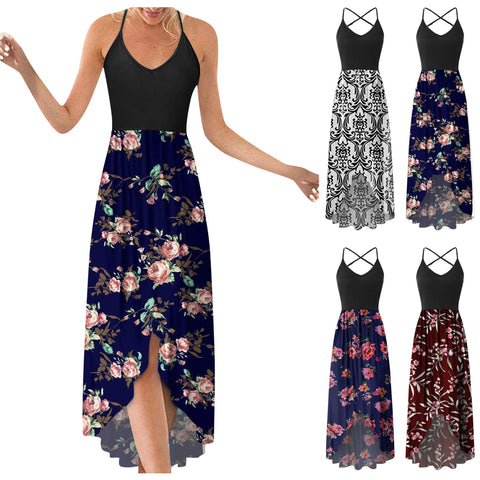 Beach dresses for women Sleeveless Casual Floral Printing Beach Long Maxi Loose Women's summer dress robe femme 2023