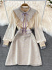 Beading Embroidery Mesh Stitching Tweed Wool Dress Spring Women Ruffled Long Sleeve Ribbon Bow Short Elegant Party Vestidos