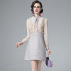 Beading Embroidery Mesh Stitching Tweed Wool Dress Spring Women Ruffled Long Sleeve Ribbon Bow Short Elegant Party Vestidos