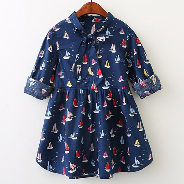 Girls Dress Brand Printing Princess Dress Autumn Style Long Sleeve Flowers Printing Design for Children Clothes