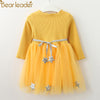 Girls Dress 2022 New Autumn Casual Style Cartoon Pink Long Sleeve Wool Bow Design For Princess Dress Girls Clothes