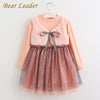 Girls Dress 2022 New Autumn Casual Style Cartoon Pink Long Sleeve Wool Bow Design For Princess Dress Girls Clothes