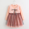 Girls Dress 2022 New Autumn Casual Style Cartoon Pink Long Sleeve Wool Bow Design For Princess Dress Girls Clothes