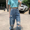 Beggar Ripped Jeans Fat MM High Waist Was Thin Modified Leg Type Hyuna Style Retro Popular Weirdo Pants