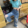 Beggar Ripped Jeans Fat MM High Waist Was Thin Modified Leg Type Hyuna Style Retro Popular Weirdo Pants