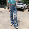 Beggar Ripped Jeans Fat MM High Waist Was Thin Modified Leg Type Hyuna Style Retro Popular Weirdo Pants