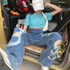 Beggar Ripped Jeans Fat MM High Waist Was Thin Modified Leg Type Hyuna Style Retro Popular Weirdo Pants