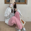 Beige Corduroy Wide Leg Pants Women Korean Style Soft Girl Pink Spring 2022 Plus Size Black Trousers For Female Oversize
