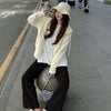 Beige Corduroy Wide Leg Pants Women Korean Style Soft Girl Pink Spring 2022 Plus Size Black Trousers For Female Oversize