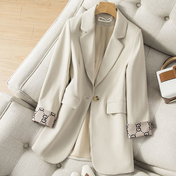Beige Casual Women's Suit Jacket 2023 Autumn/Winter Korean Style Slim Temperament Versatile Elegant Lady's Suit Jacket