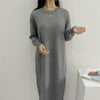 Beige Loose Wool Maxi Dress Woman Autumn 2022 O-Neck Elegant Knitted Bodycon Dress Female Korean Long Sweater Winter Clothing