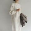 Beige Loose Wool Maxi Dress Woman Autumn 2022 O-Neck Elegant Knitted Bodycon Dress Female Korean Long Sweater Winter Clothing