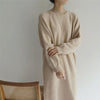 Beige Loose Wool Maxi Dress Woman Autumn 2022 O-Neck Elegant Knitted Bodycon Dress Female Korean Long Sweater Winter Clothing