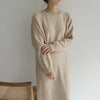 Beige Loose Wool Maxi Dress Woman Autumn 2022 O-Neck Elegant Knitted Bodycon Dress Female Korean Long Sweater Winter Clothing