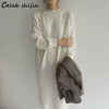 Beige Loose Wool Maxi Dress Woman Autumn 2022 O-Neck Elegant Knitted Bodycon Dress Female Korean Long Sweater Winter Clothing
