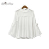 Autumn Women Blouses 2022 Palace Style Ruffles Collar Flare Sleeve Elegant Ladies Chiffon Shirt Blouses OST00005