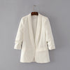 Bella Philosohy Spring Fashion Red Blazer Women  Puff Sleeve Workwear Blazer Coat No Button Three Quarter Ladies Outwears