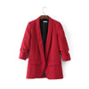 Bella Philosohy Spring Fashion Red Blazer Women  Puff Sleeve Workwear Blazer Coat No Button Three Quarter Ladies Outwears