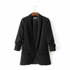 Bella Philosohy Spring Fashion Red Blazer Women  Puff Sleeve Workwear Blazer Coat No Button Three Quarter Ladies Outwears