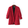 Bella Philosohy 2022 Spring Red Blazer Women OL Puff Sleeve Workwear Blazer Coat No Button Three Quarter Ladies Outwears