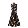 spring summer new jumpsuit women's bird print O-neck sleeveless belt sashes ankle-length jumpsuits blue