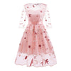 Bella Philosophy 2022 Autumn Sweet Lace Embroidery Dress Three Quarter Mid-Calf Polyester Print O-Neck Lanon Mesh Three Layers